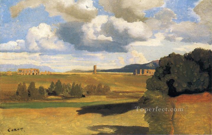 The Roman Campaagna with the Claudian Aqueduct plein air Romanticism Jean Baptiste Camille Corot Oil Paintings